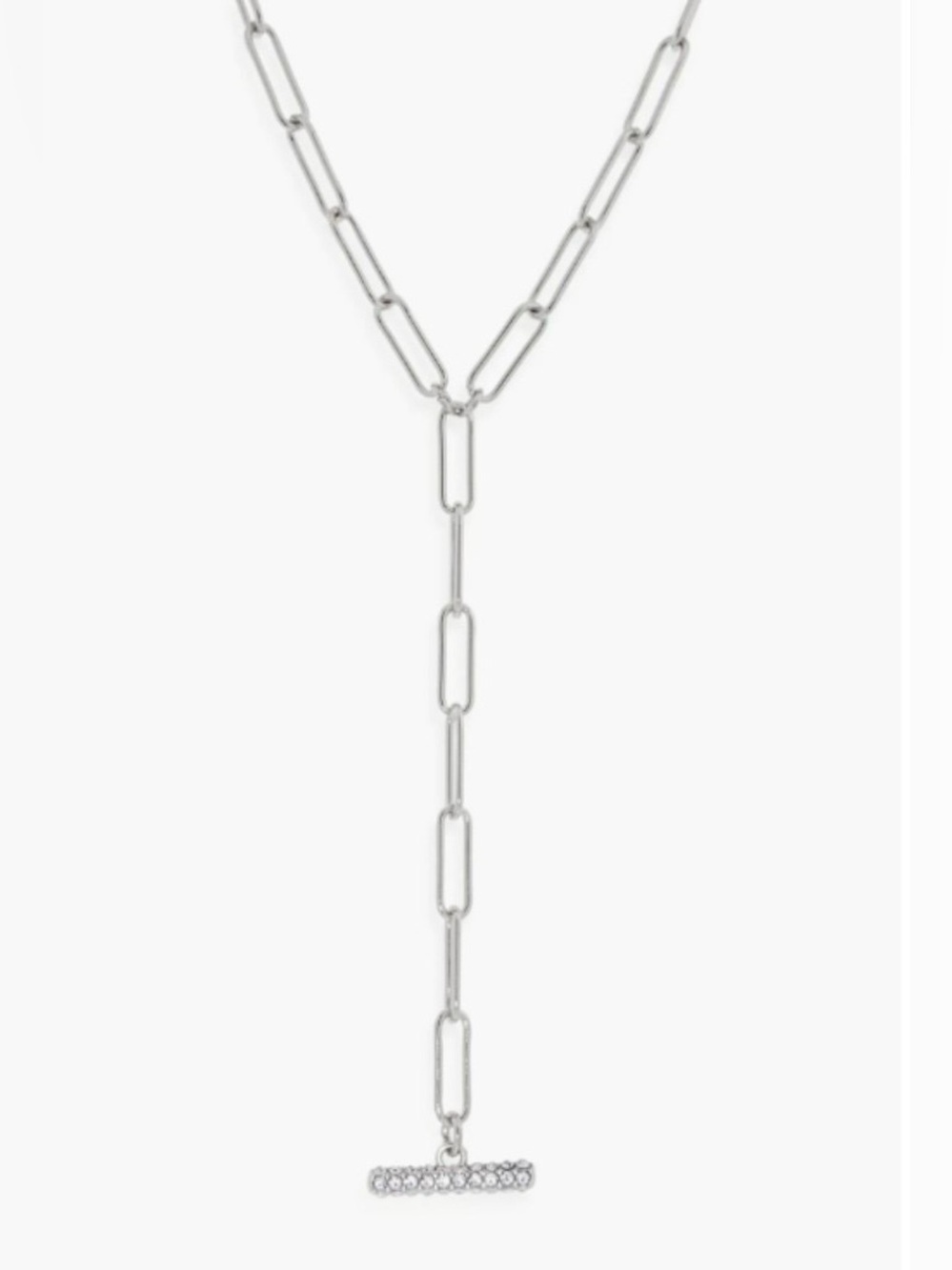 NWOT Paper Clip Pavé Toggle Necklace
Open Edit Silver tone